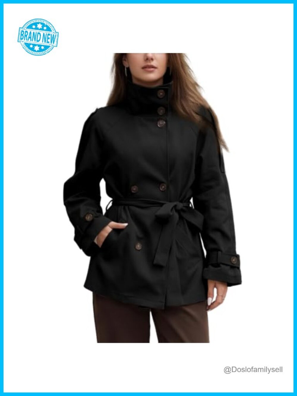 Women's Double Breasted Windbreaker Button Down Jacket Spring Trench Coat